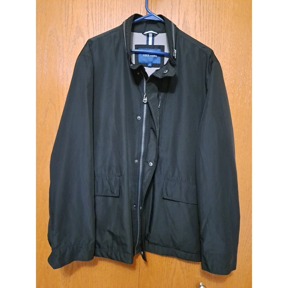 Cole Haan Men's Black Lightweight Field Rain Jacket L Zip Front Snap Packable